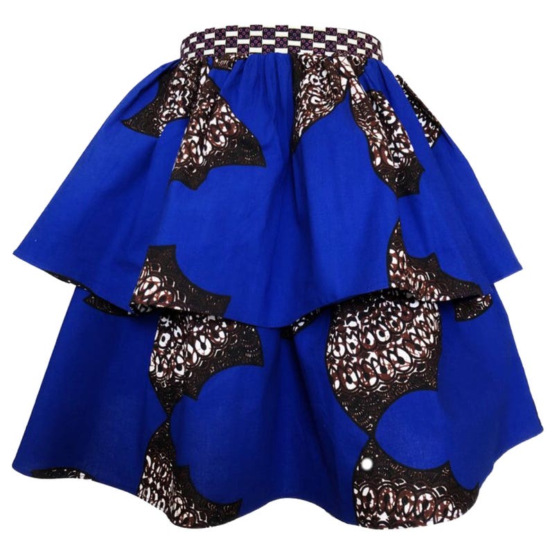 Bella African Print Two Tiered Skirt Blue Girls image 1