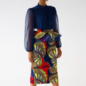 Sola Organza Peplum African Print Midi Pencil Skirt image 3