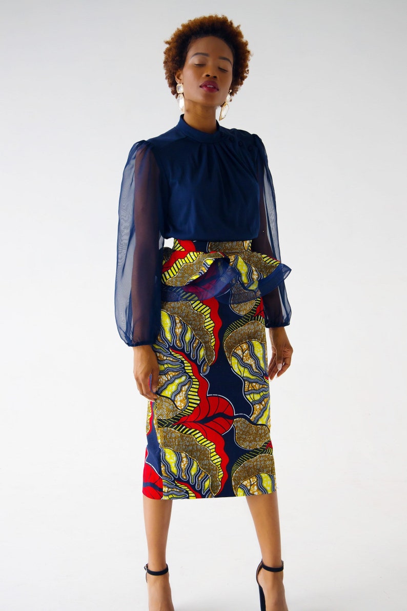 Sola Organza Peplum African Print Midi Pencil Skirt image 3