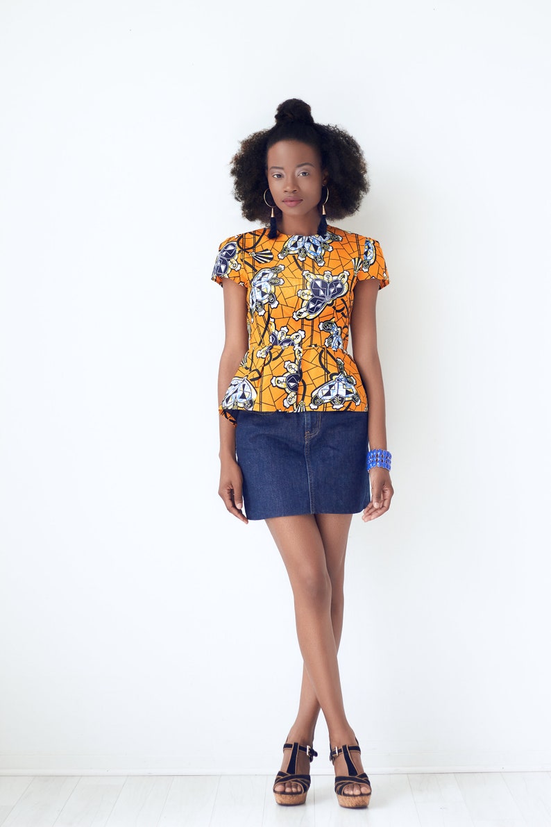 Jodi African Print Peplum Top Yellow image 2