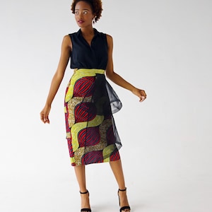 Bola Layered Organza African Print Midi Pencil Skirt image 1