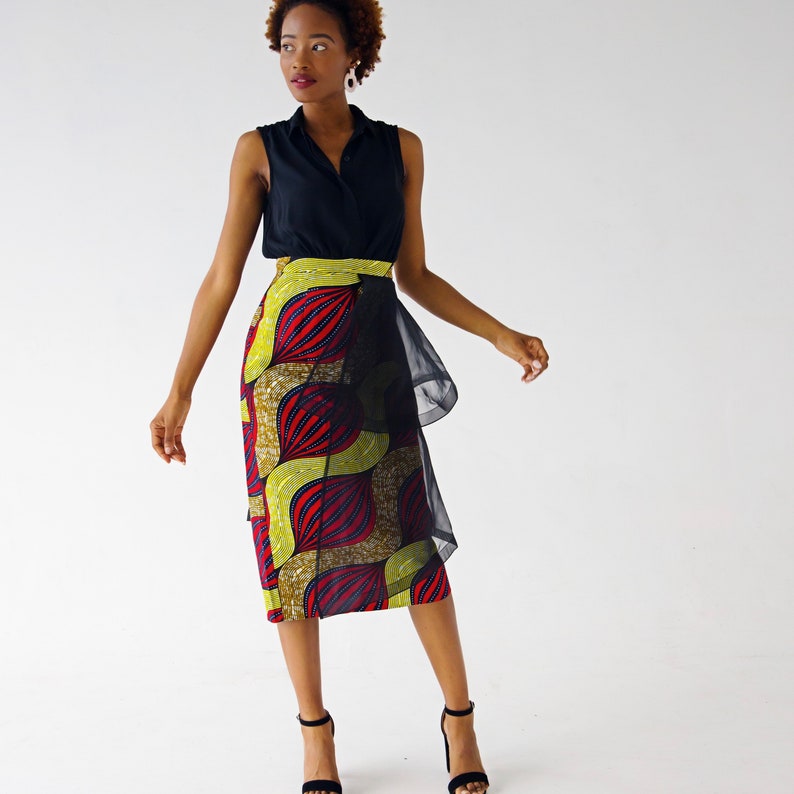 Bola Layered Organza African Print Midi Pencil Skirt image 1