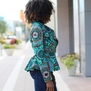 Lizzy African Print Oversized Collar Jacket Teal image 3