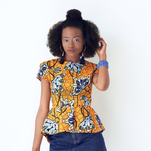 Jodi African Print Peplum Top - Yellow