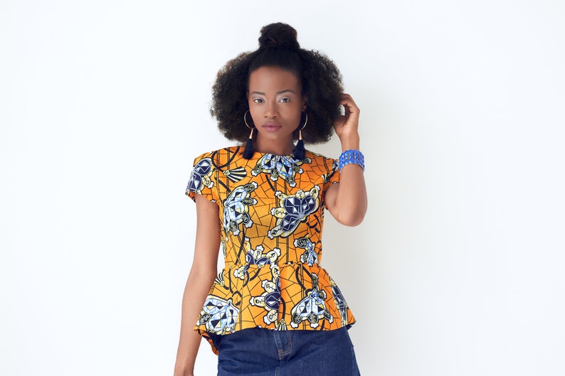 Jodi African Print Peplum Top Yellow image 4