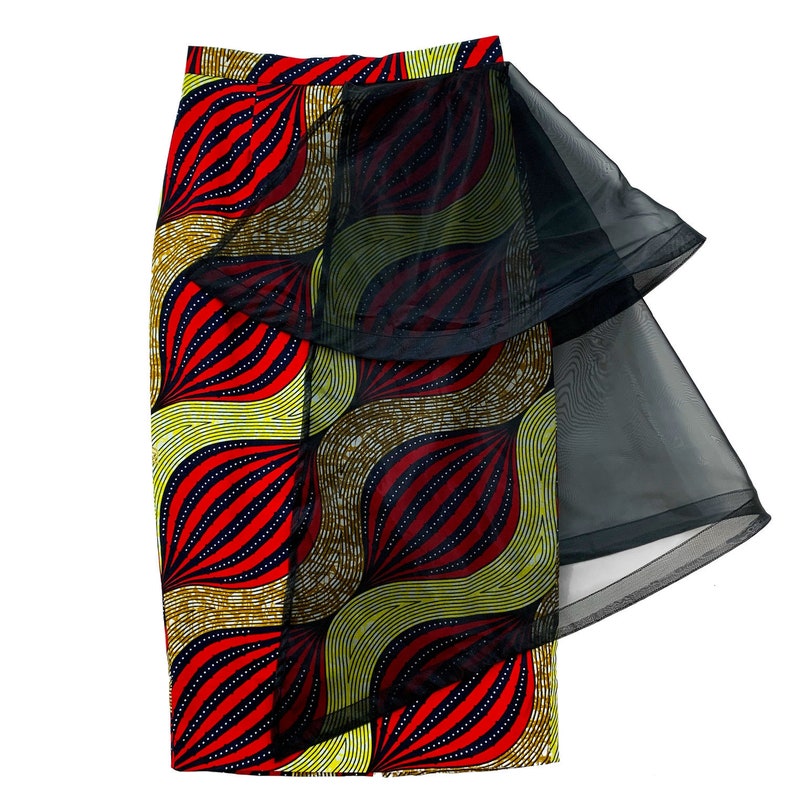 Bola Layered Organza African Print Midi Pencil Skirt image 2