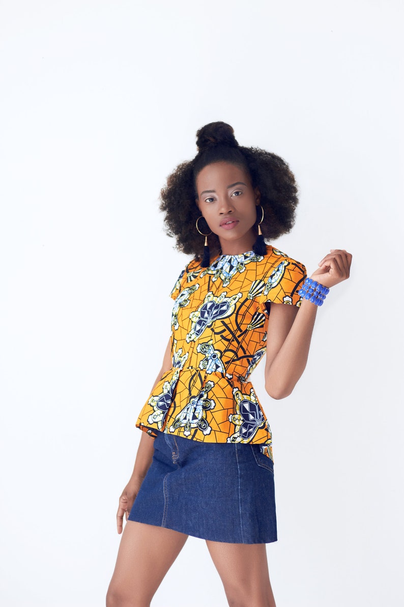 Jodi African Print Peplum Top Yellow image 3