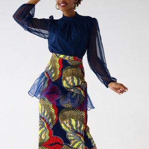 Eni Slant Organza Peplum African Print Midi Pencil Skirt image 5