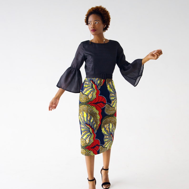 Akachi Bell Sleeve African Print Midi Dress image 1