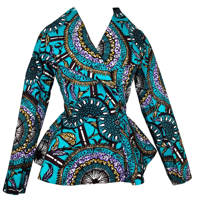 Lizzy African Print Oversized Collar Jacket Teal image 1