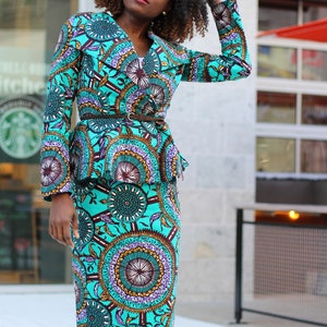 Lizzy African Print Oversized Collar Jacket Teal image 4