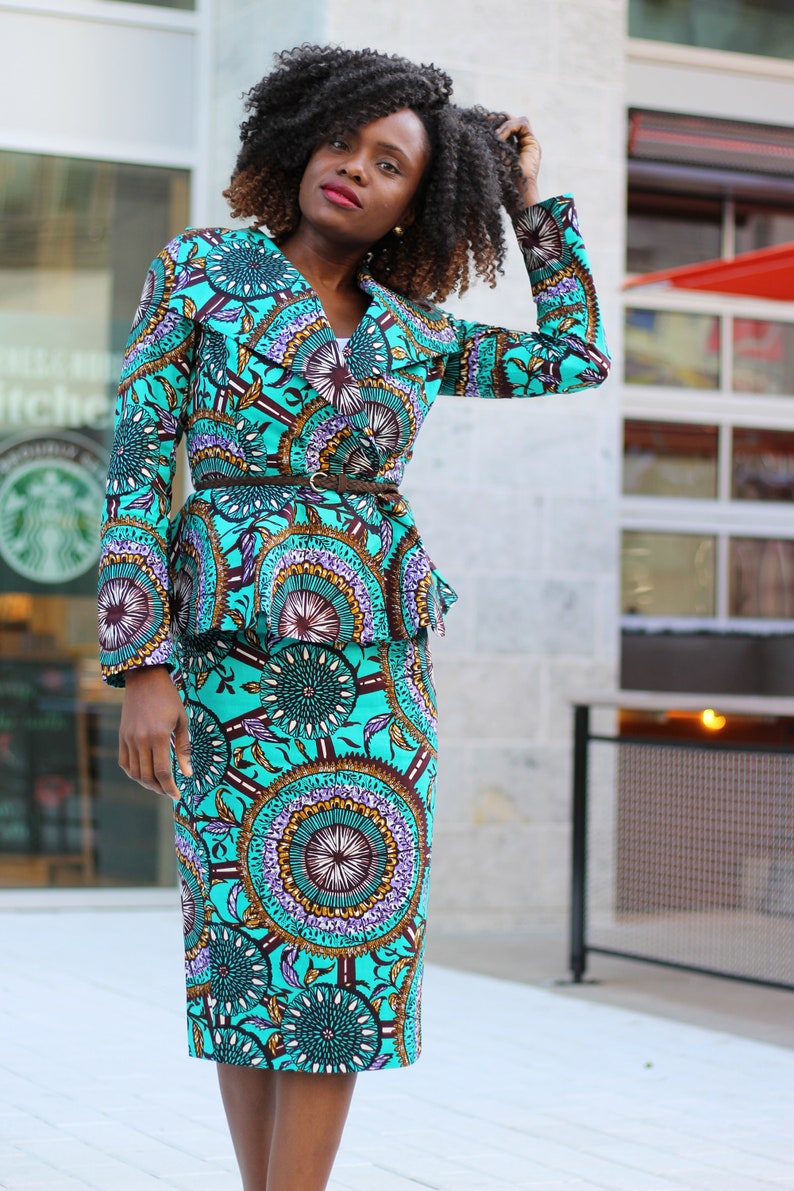 Lizzy African Print Oversized Collar Jacket Teal image 4