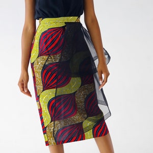 Bola Layered Organza African Print Midi Pencil Skirt image 3