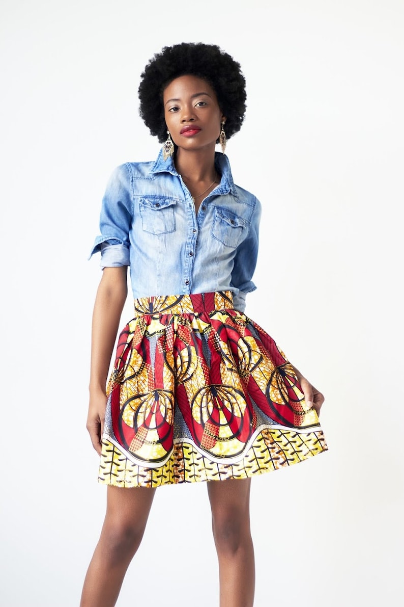 Waju African Print Mini Skirt Red image 2