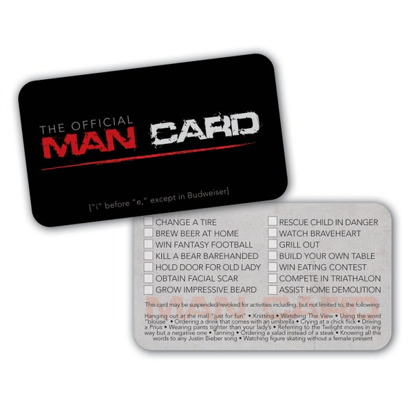 INSTANT DOWNLOAD - PRINTABLE Official Man Card - Hilarious gift for that Special Guy in your life