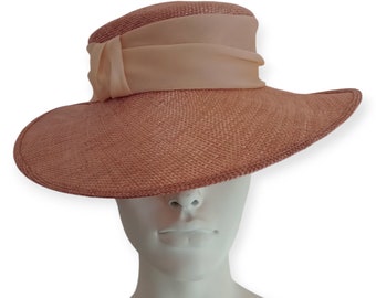 Cappello elegante  in vimini rosa con banda in chiffon lou andreas (Firenze) 57 cm made in italy