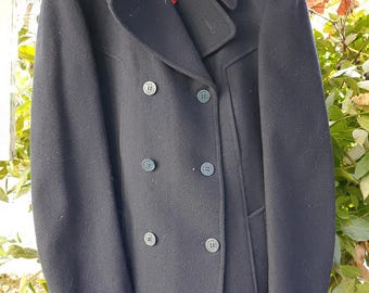 Wool peacoat coat, vintage double-breasted, made in Italy, size M-L, 1970s