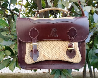 Vintage handmade leather briefcase made in Italy, 1990