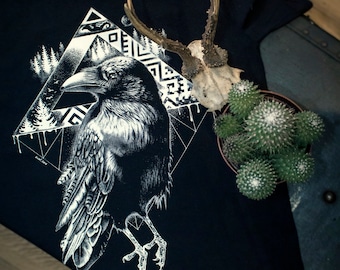 Crow T Shirt Alternative Tattoo Rock Tshirt Corvid Bird T-shirt Raven Black White Graphic Unique Designer Cool Pagan Ornithology Design