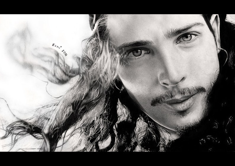 Chris Cornell Portrait Drawing in Pencil and Pen Soundgarden Audioslave Temple of The Dog Musician Vocalist Rock Music Fanart Giclee Print image 3