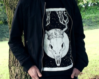 Moonlight Deer Skull Graphic T-shirt