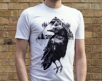 Crow T Shirt Alternative Tattoo Rock Tshirt Corvid Bird T-shirt Raven Black White Graphic Unique Designer Cool Pagan Ornithology Design