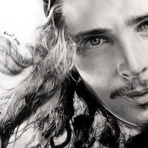 Chris Cornell Portrait Drawing in Pencil and Pen Soundgarden Audioslave Temple of The Dog Musician Vocalist Rock Music Fanart Giclee Print image 1
