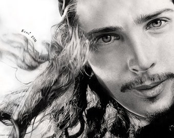 Chris Cornell Portrait Drawing in Pencil and Pen Soundgarden Audioslave Temple of The Dog Musician Vocalist Rock Music Fanart Giclee Print