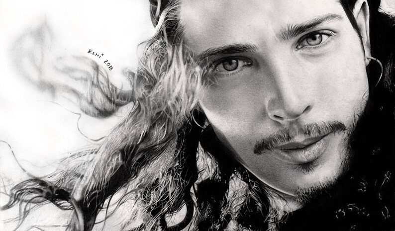 Chris Cornell Portrait Drawing in Pencil and Pen Soundgarden Audioslave Temple of The Dog Musician Vocalist Rock Music Fanart Giclee Print image 1