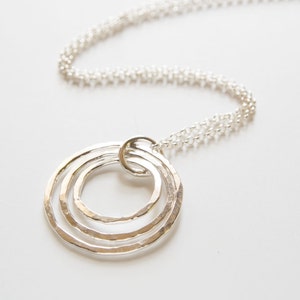 silver circle, triple circle, hammered silver, handmade necklace, gift for her