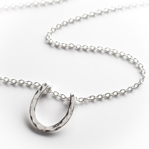 lucky horseshoe hammered and handmade silver necklace, gift for her