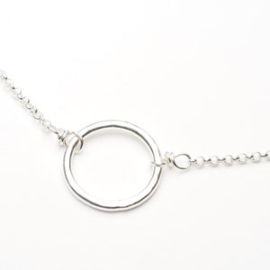 small hammered sterling silver circle wire wrapped within short sterling silver chain necklace, gift for her