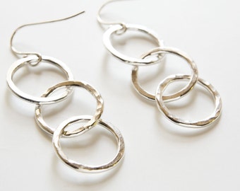 triple circle earrings, 3 link circle earrings, gift for her