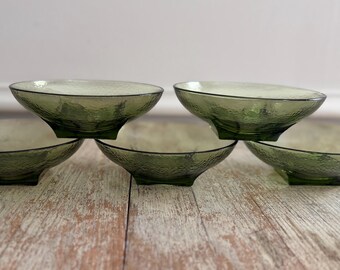 Mid Century Hazel Atlas Pebblestone Green Serving Bowls Set of 5 | Avocado MCM Textured Glass Salad or Dip Set | Vintage Serving | Modern