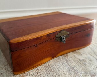 Vintage Cedar Bow Front Jewelry Box | Solid Wood Dresser Scarf Glove Box with Latch | Natural Home Decor | Cabincore