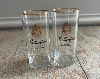 Vintage 1970s Ballantines Whisky Glasses  | Scotch Whisky Tall Cocktail High Ball  | Vintage Branded Barware | Advertising Collectibles