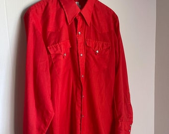 Vintage H-Bar C Pearl Snap Button Down Red Western Shirt Mens Size 16/33 | Long Tail Lightweight California Ranchwear  | Punchy Cowboy |