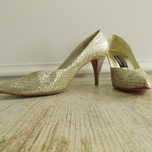 Vintage 80s Stuart Weitzman for Mr Seymour Gold and Silver Pumps | Glittery Mid-Height Heels | Formal  Wedding Shoes | Disco | Sparklecore