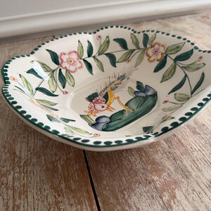 Vintage Jay Willfred Andrea by Sadek Handpainted Bird Botanical Bowl | Large Decorative Scalloped Portuguese Pottery | Grand Millennial Home