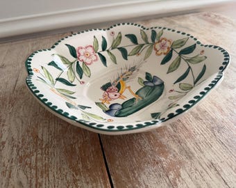 Vintage Jay Willfred Andrea by Sadek Handpainted Bird Botanical Bowl | Large Decorative Scalloped Portuguese Pottery | Grand Millennial Home