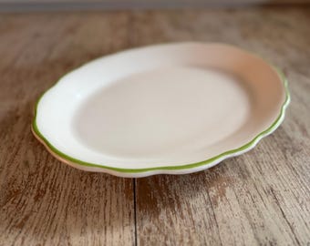 Vintage Buffalo China Co Small Platter Lime Green Rim | Restaurant Serving Dish Vitrified China Scalloped Rim Plate | Diner Dishware
