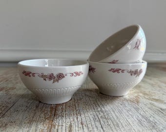 Vintage Syracuse China Montlynn Bouillon Cups Pink Flowers Set of 3 | Vitrified China Restaurant Small Broth Bowls | Diner Dishes | Cottage