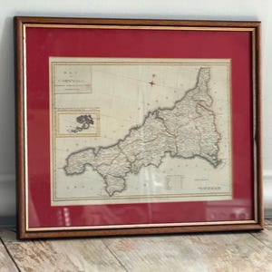Vintage Map of Cornwall England Print c1790 Framed Matted 12 x 11 | Scilly Isles Wall Art | Cartography | Maritime Home Decor | Heritage