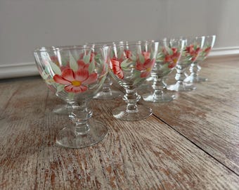 Franciscan Desert Rose Wine Goblets Imperial Glass | Painted Pink Floral 1940s Cocktail Stemware |  | Cottagecore Wedding | Made In USA