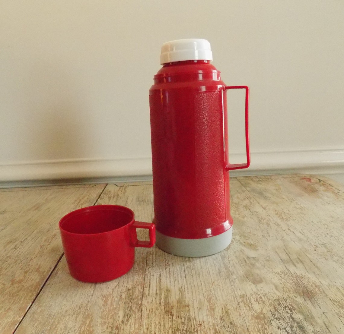 Vintage Red Thermos Bottle 1 Liter Thermos With Cup Large Etsy