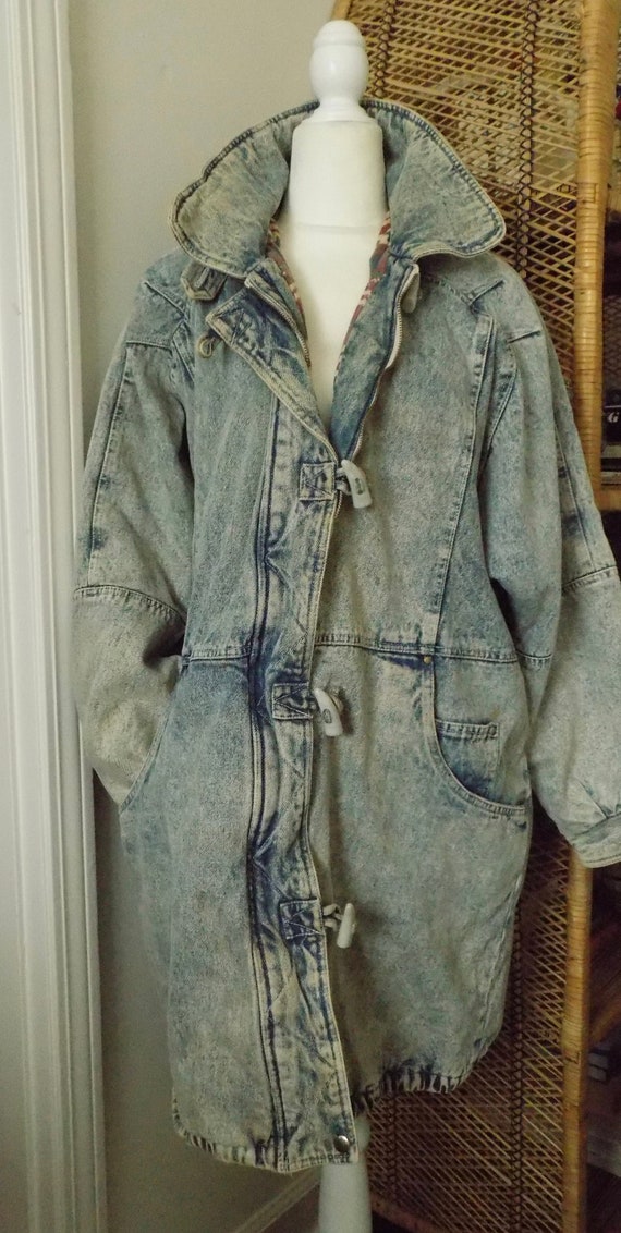 Vintage 1980s Acid Wash Long Winter Coat with Sout