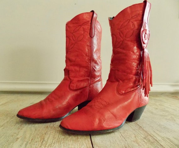 Vintage Womens Red Loredo Boots with Fringe | Red
