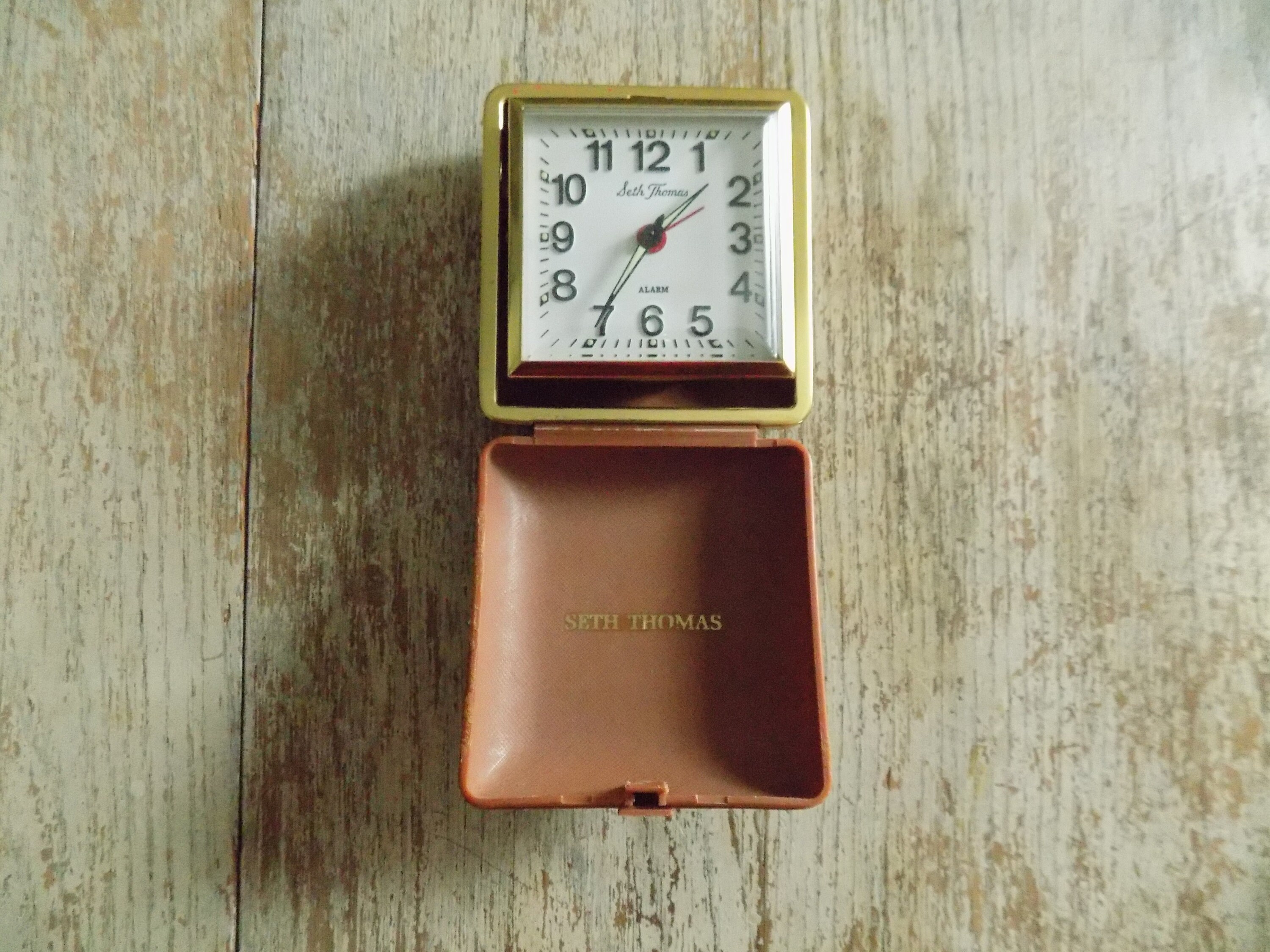 Vintage Seth Thomas Travel Alarm Clock Small Folding Analog Clock