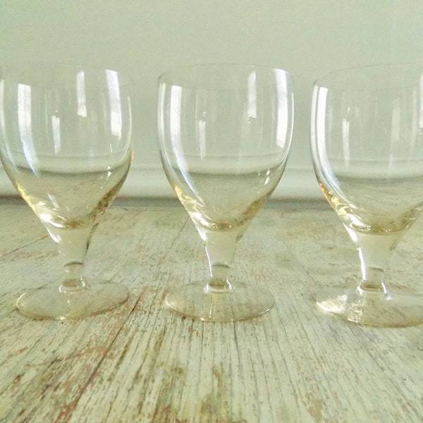 Vintage Citrine Glass Cordial Glasses | Fine Crystal Yellow Amber Low Footed Cocktail Glasses | Mid Century Barware |