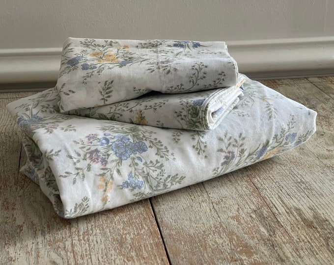 Vintage Cannon Blue Floral No Iron Sheet Set Cottage Core Etsy